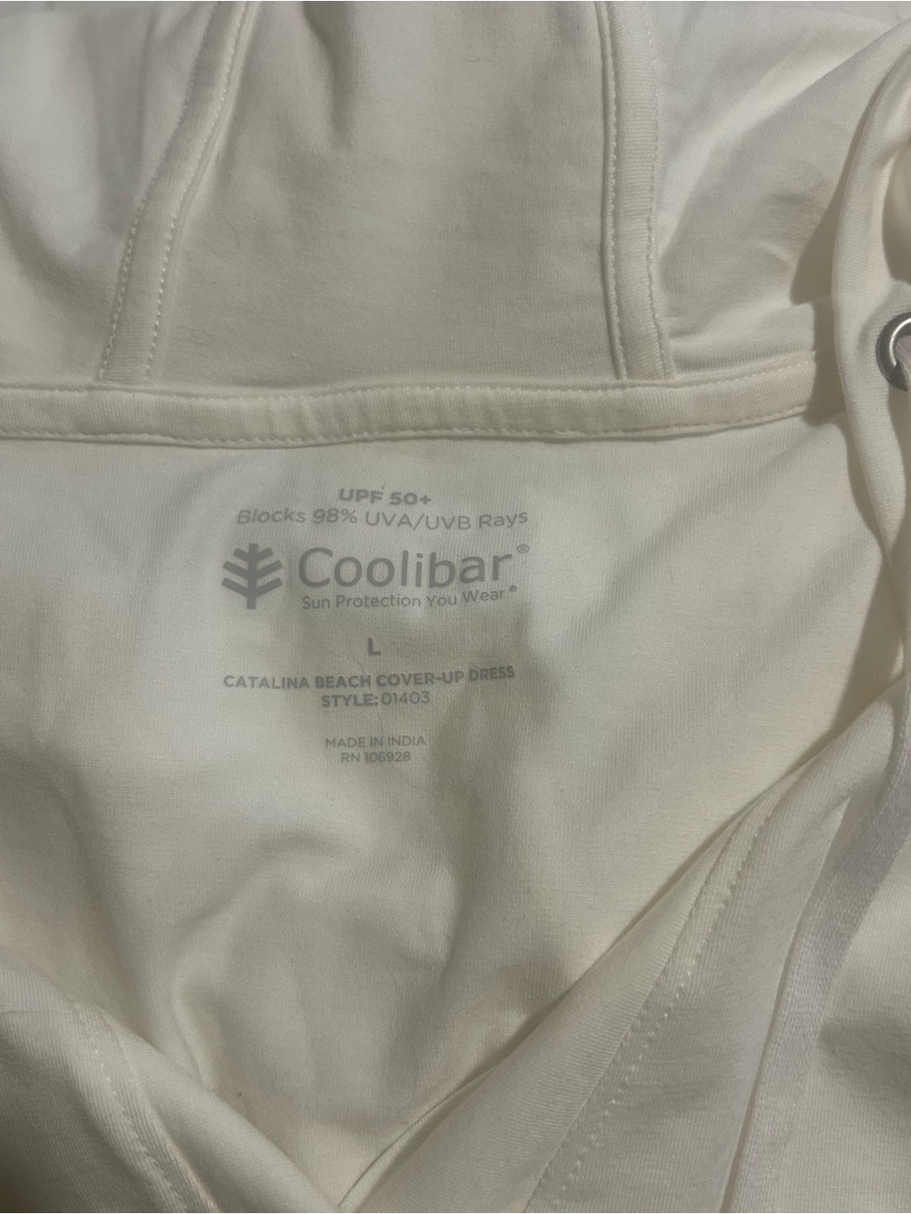 COOLIBAR Women's L Catalina Beach Cover-Up Dress White UPF 50+ Hooded Pockets V - Picture 4 of 6